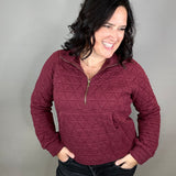 Burgundy Quilted Half Zip Sweatshirt