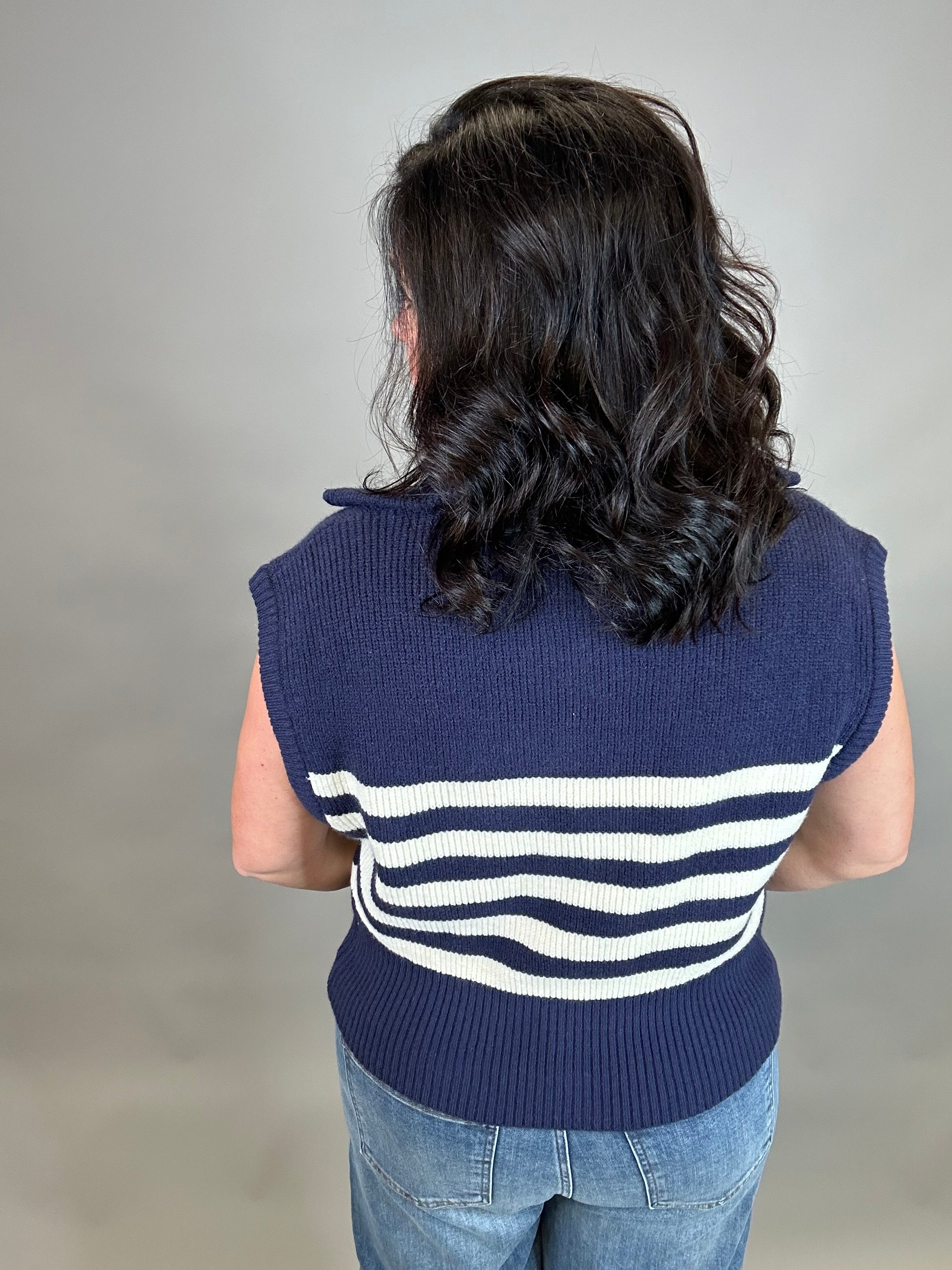 Navy Striped Half Zip Sweater Top Top - Sweater DOE & RAE