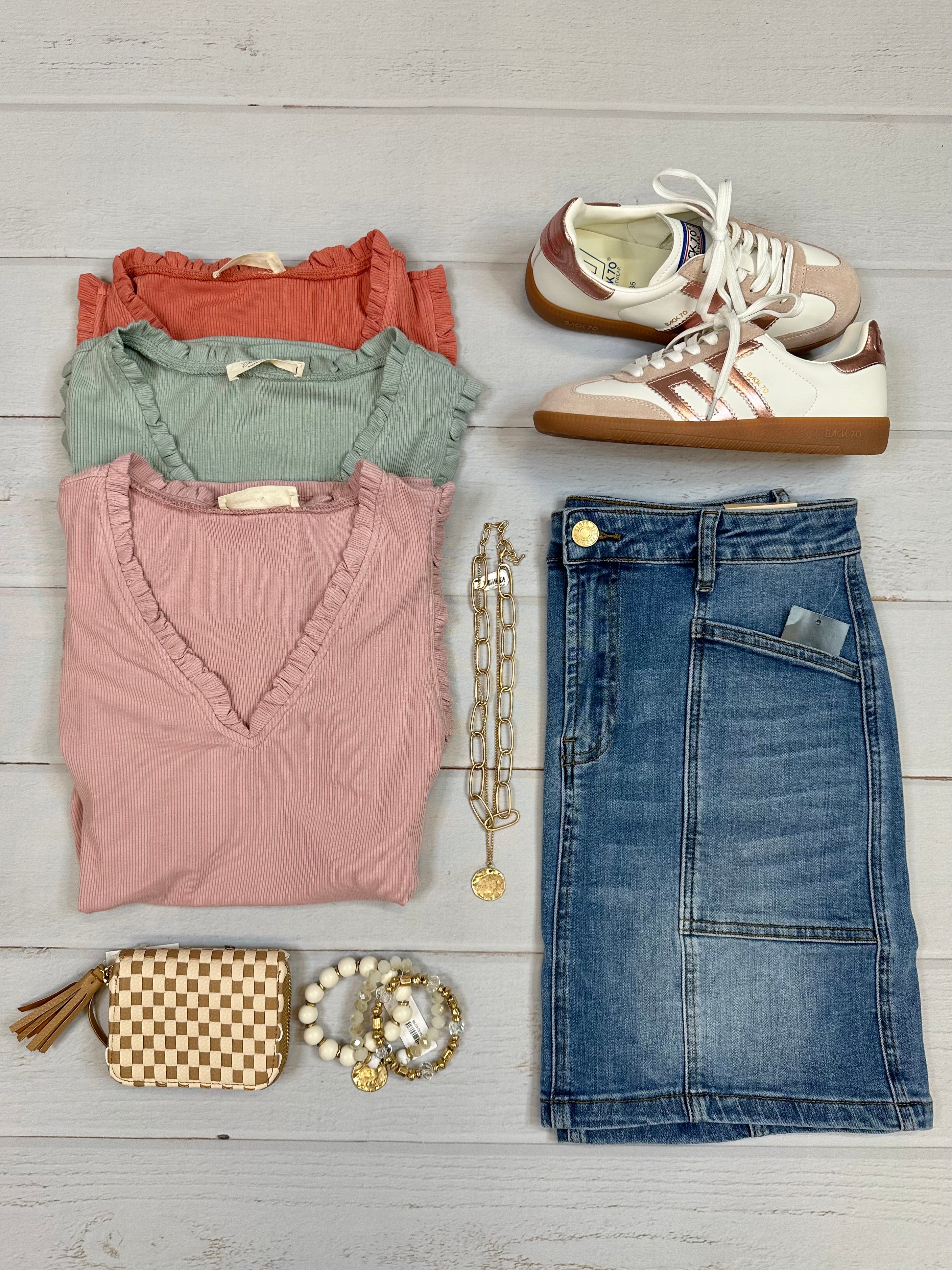 Mauve V Neck Frilled Tank Tops- Tanks DOE & RAE