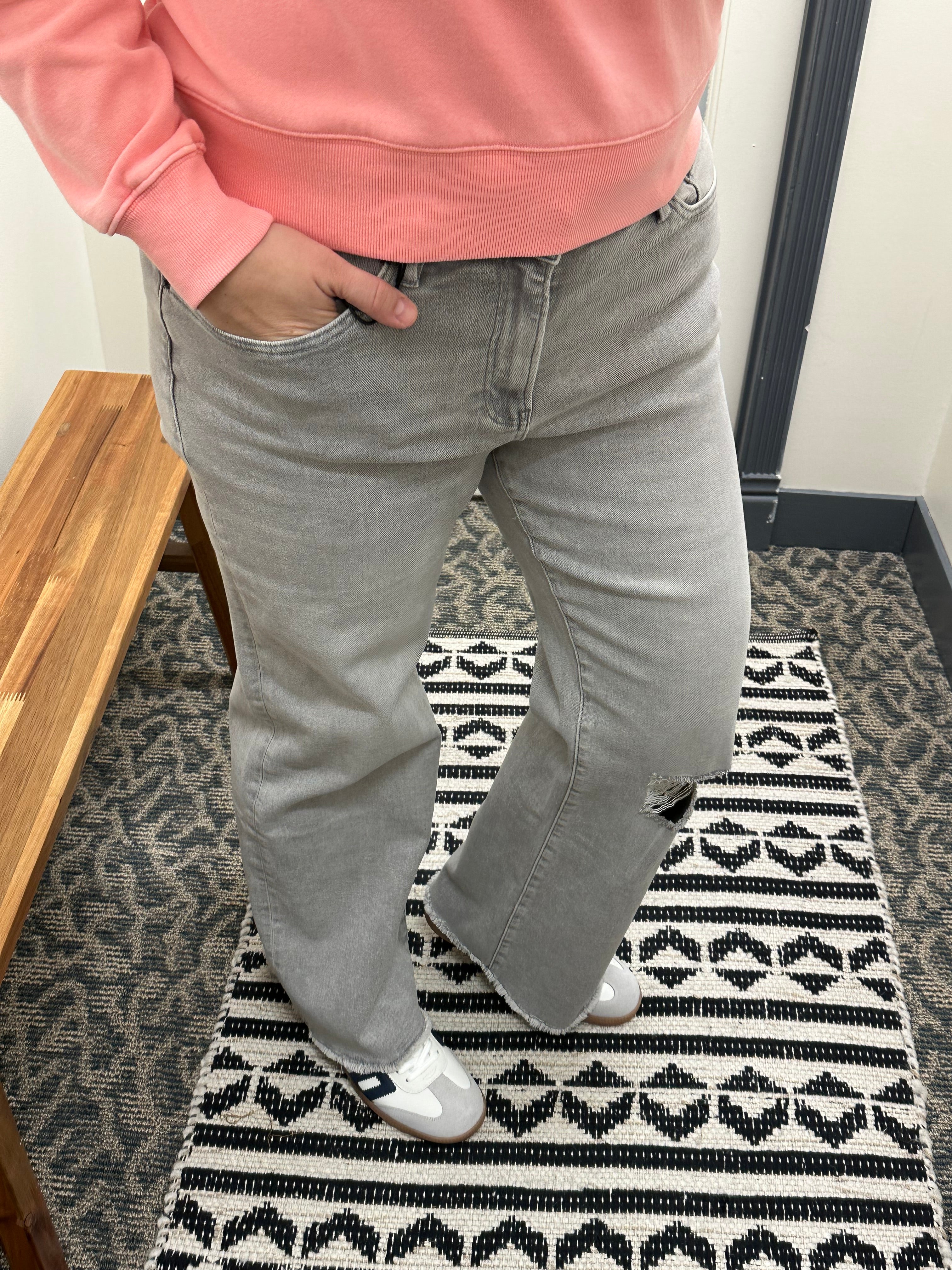 Gunmetal Grey Wide Leg Jeans Bottoms - Pants MICA DENIM