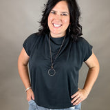 Midnight Draped Shoulder Top Tops- Blouses DOE & RAE