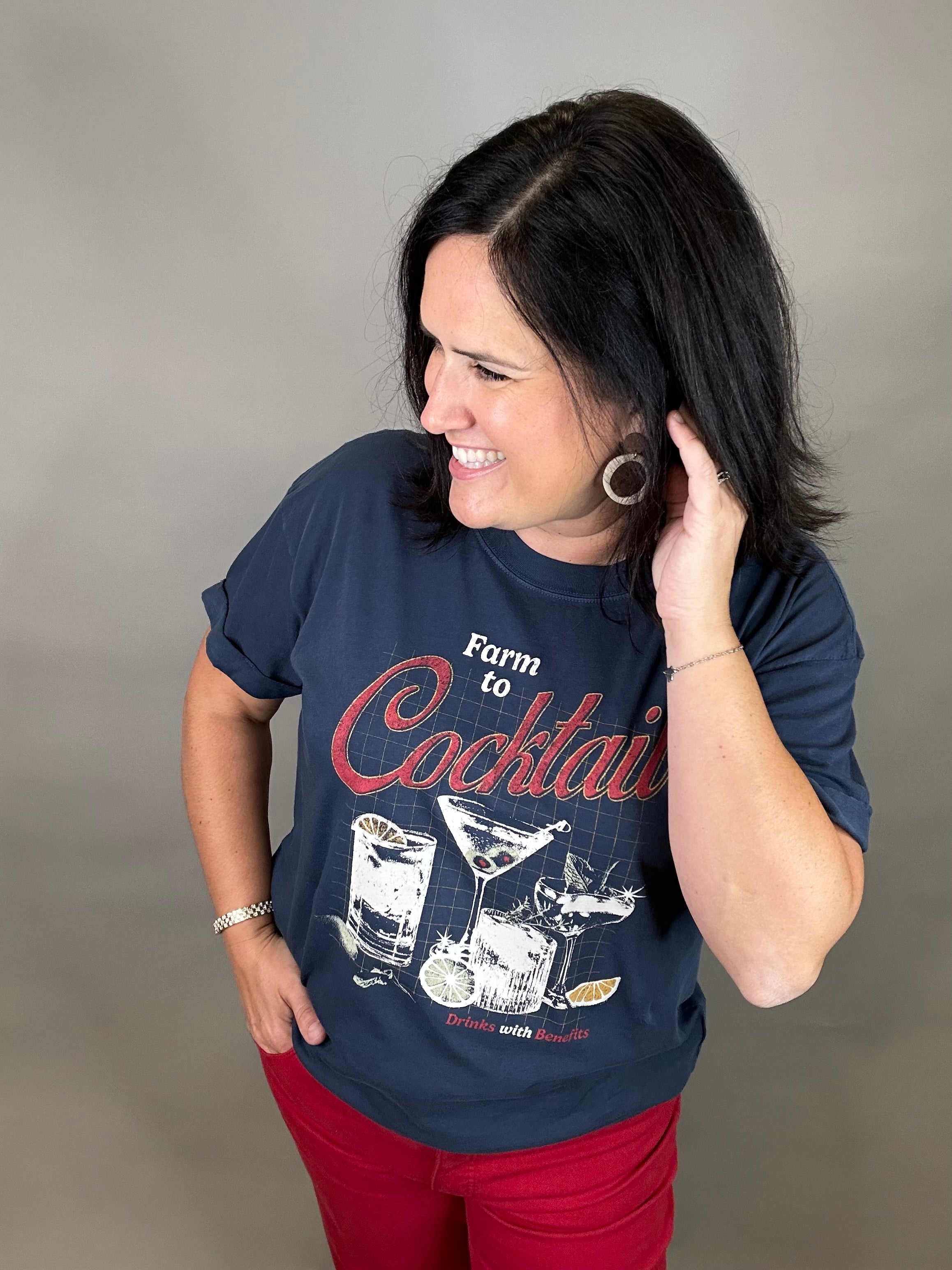 Navy Farm to Cocktail Tee Top - Tee GIRL DANGEROUS