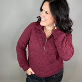Burgundy Quilted Half Zip Sweatshirt