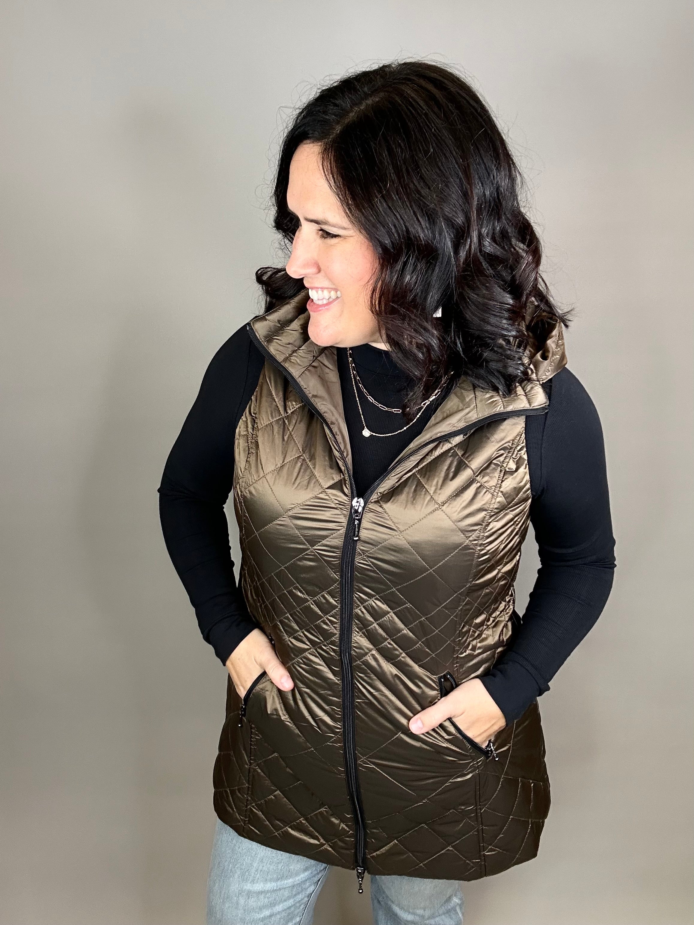 Hazelnut Long Quilted Vest Outerwear - Vest Anorak