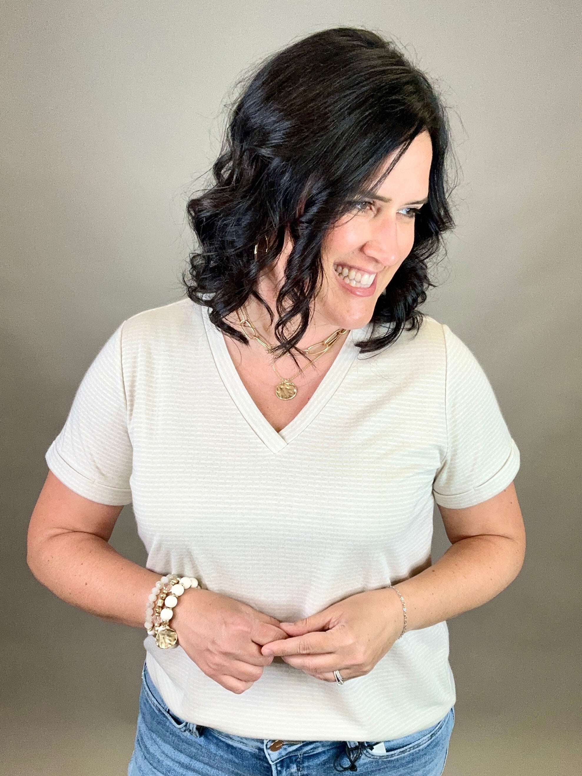 Oat Two Tone Tee Top - Tee DOE & RAE