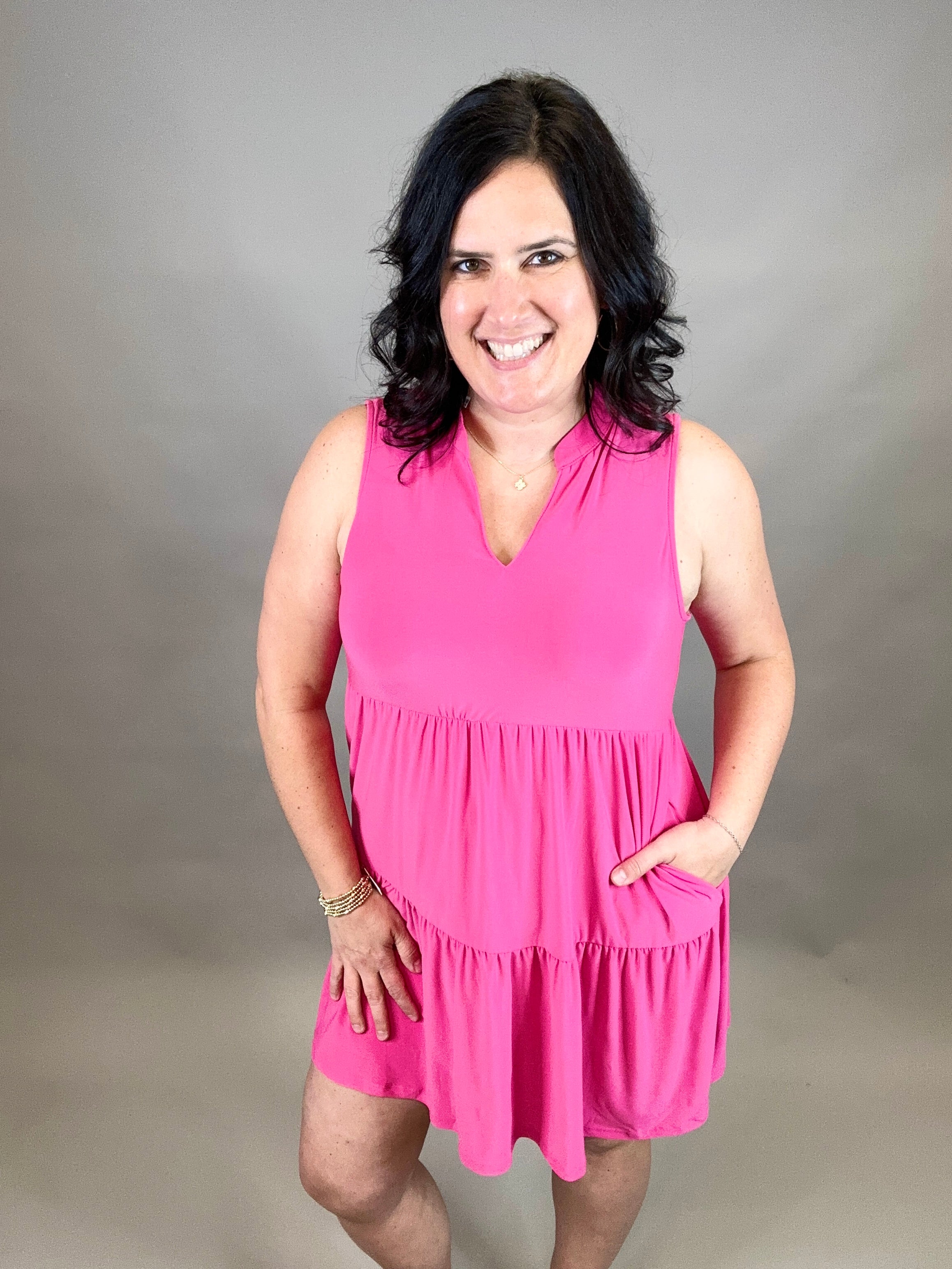 Hot Pink Liz Tiered Dress Dresses DEAR SCARLETT