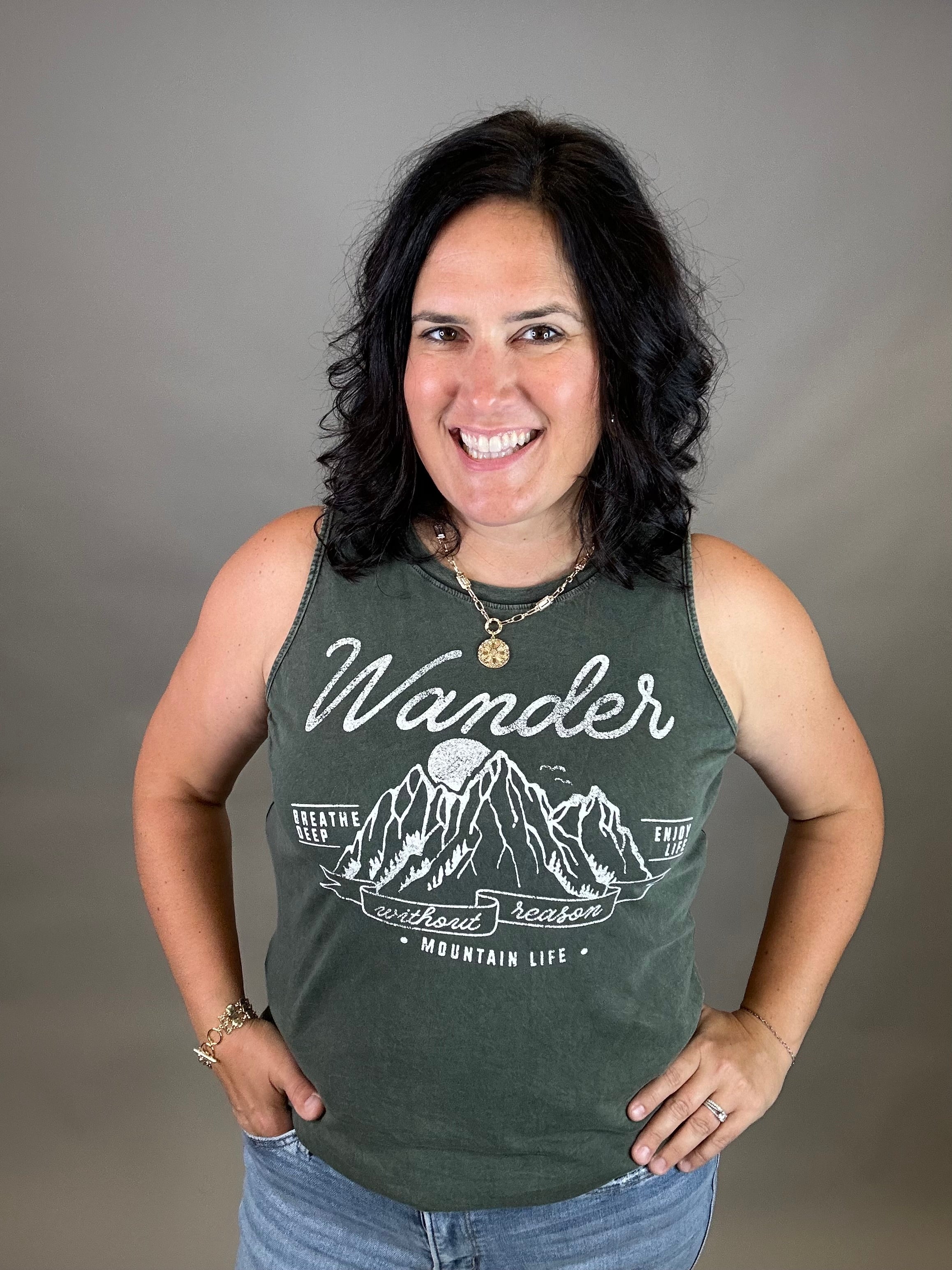 Olive Wander Breathe Deeply Tank Tops- Tanks HRT and LUV