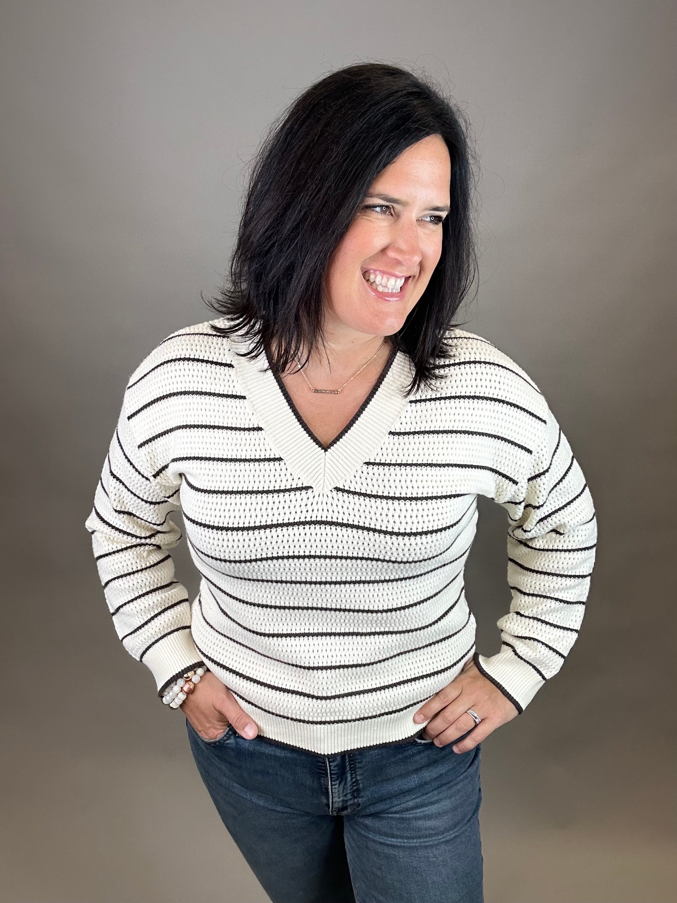 Ivory Brown Ira Sweater Top - Sweater THREAD & SUPPLY