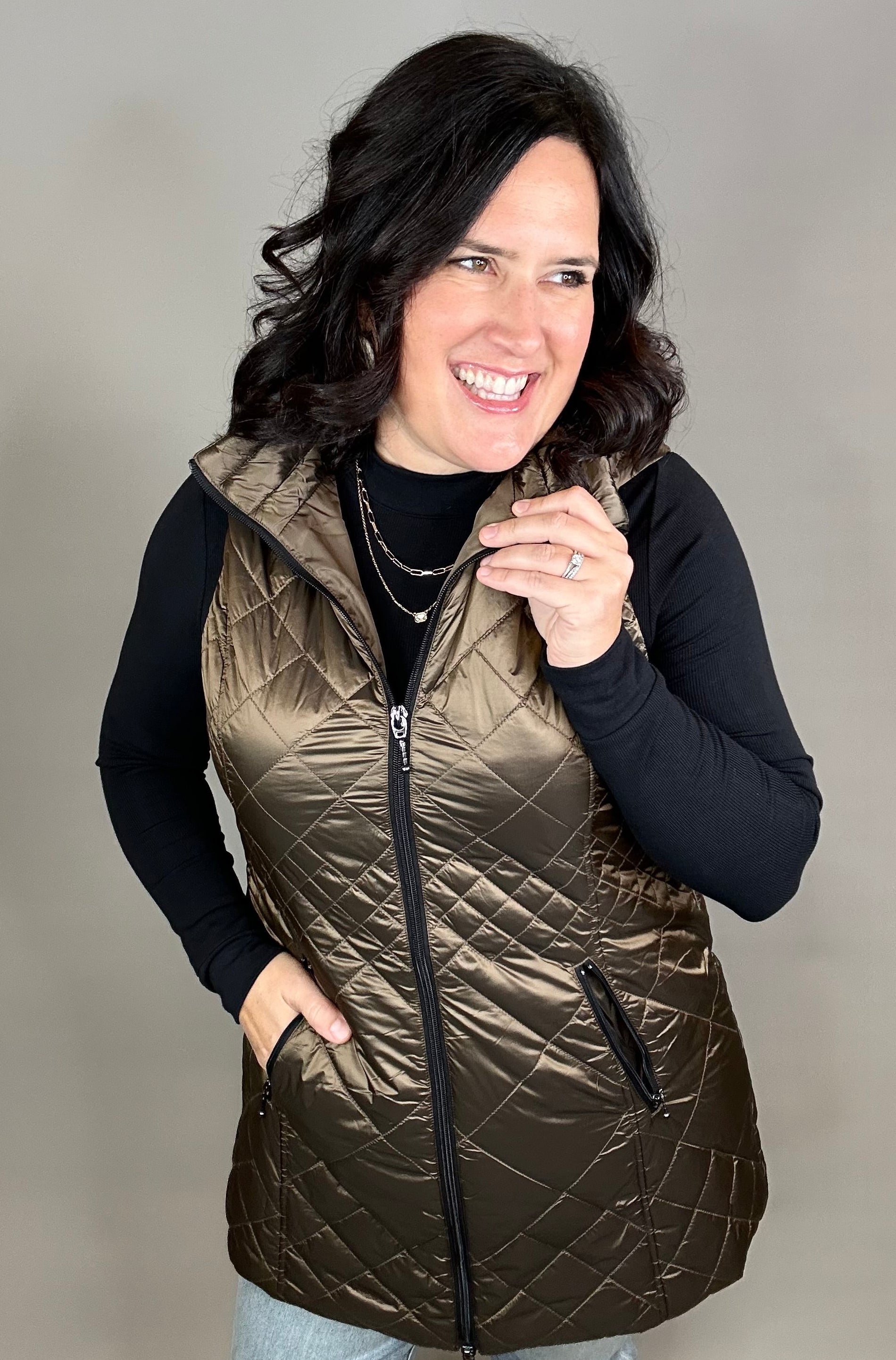 Hazelnut Long Quilted Vest Outerwear - Vest Anorak