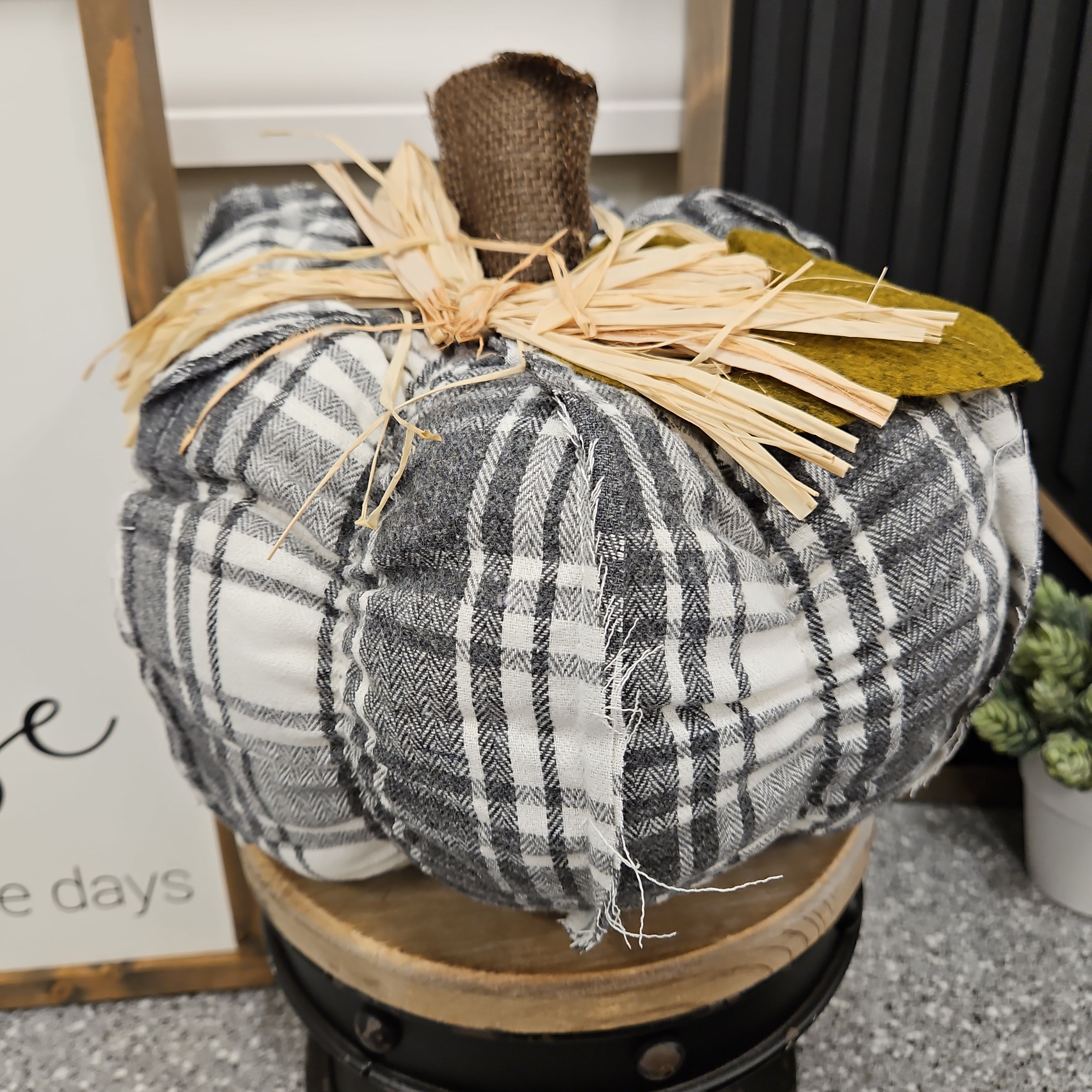9" Plaid Pumpkin Home- Decor PD HOME & GARDEN option 2- grey plaid