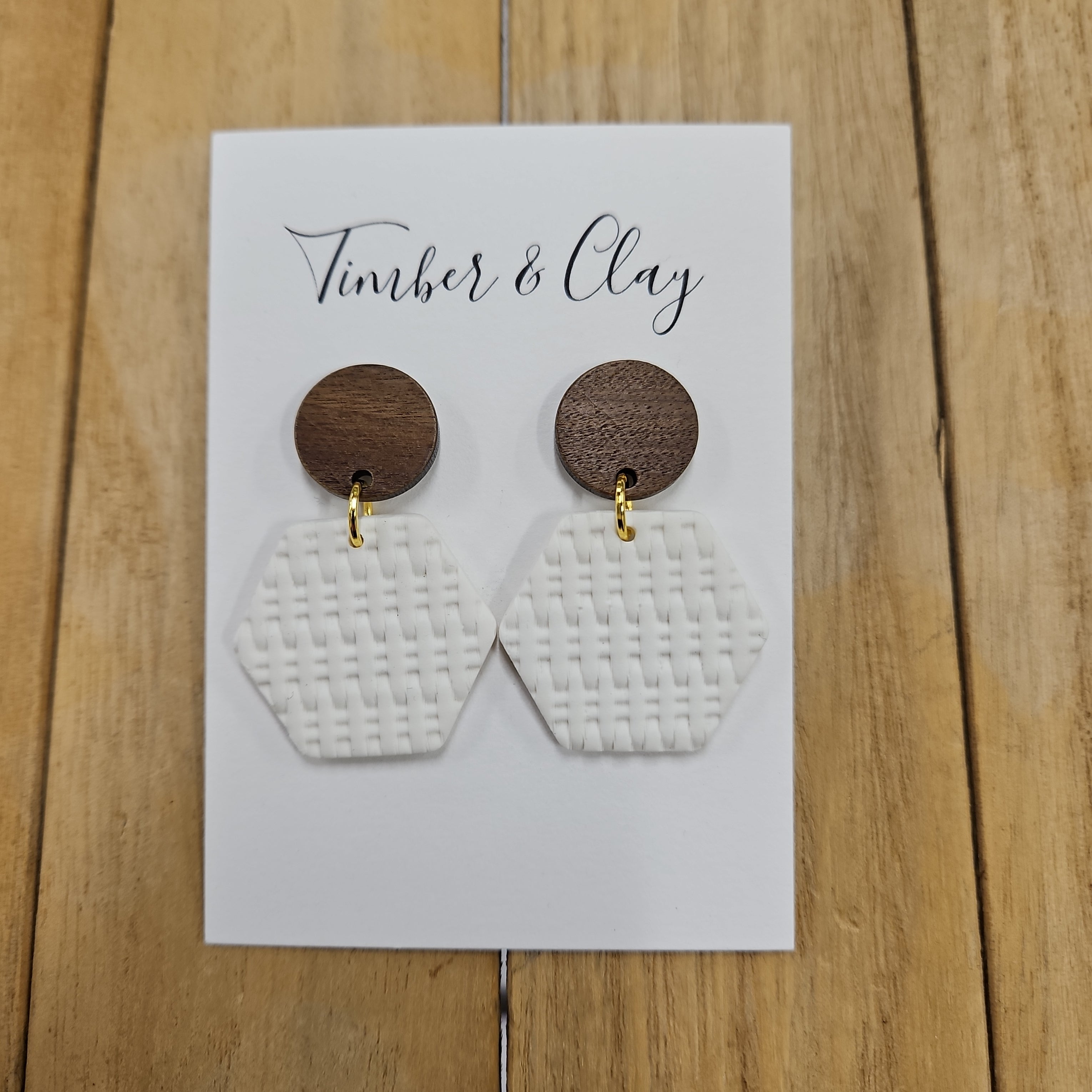 White Hexagon Dangles Jewelry - Earrings Timber & Clay