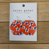 Hexagon Flowered Red/white/blue Earrings Jewelry - Earrings St. Peter Hardware