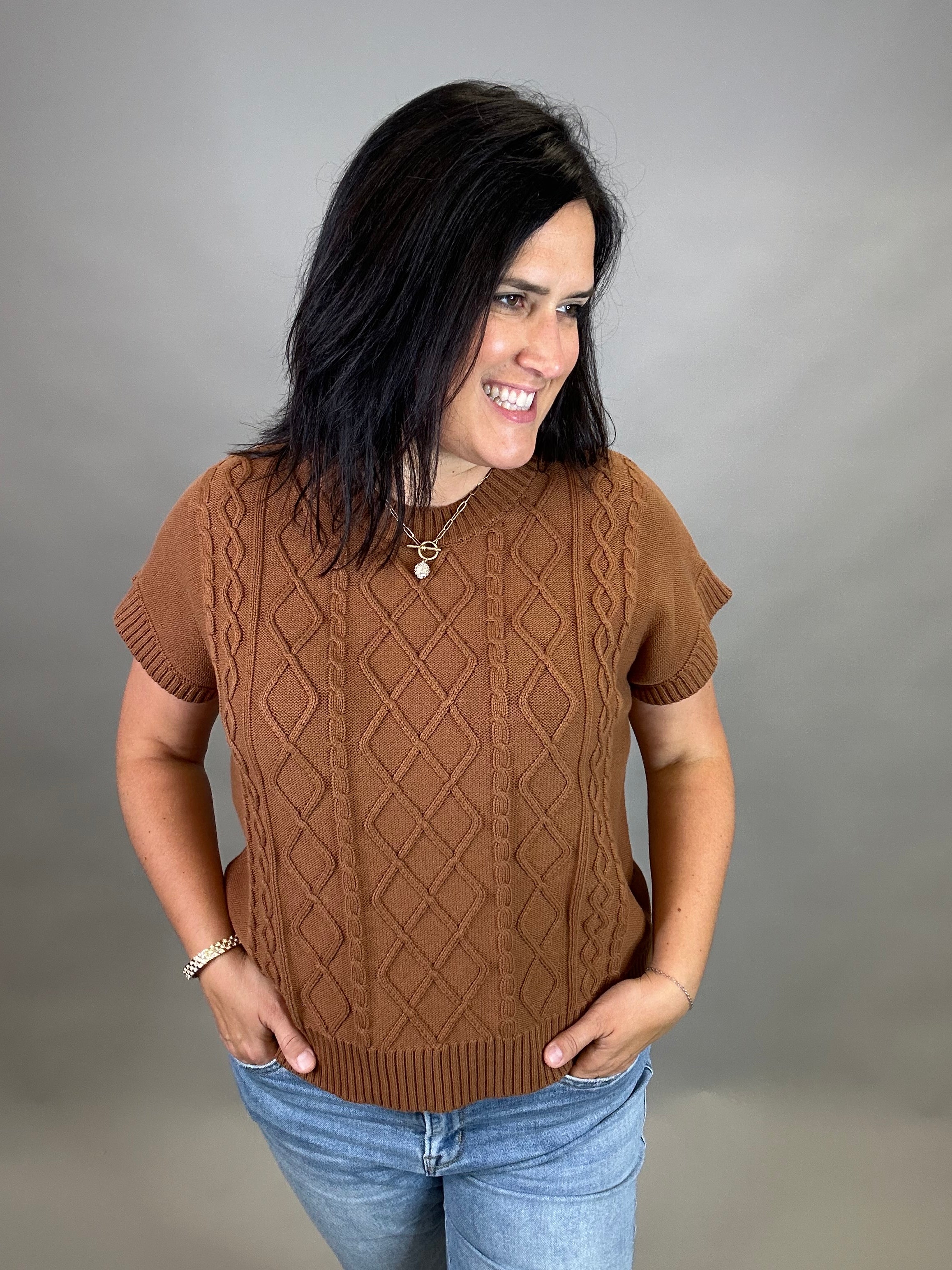 Camel Cable Knit Sweater Top Top - Sweater WISHLIST