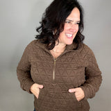 Brown Quilted Half Zip Sweatshirt