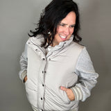 Stone Mixed Media Puffer Jacket