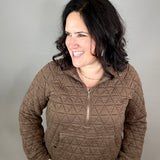 Brown Quilted Half Zip Sweatshirt