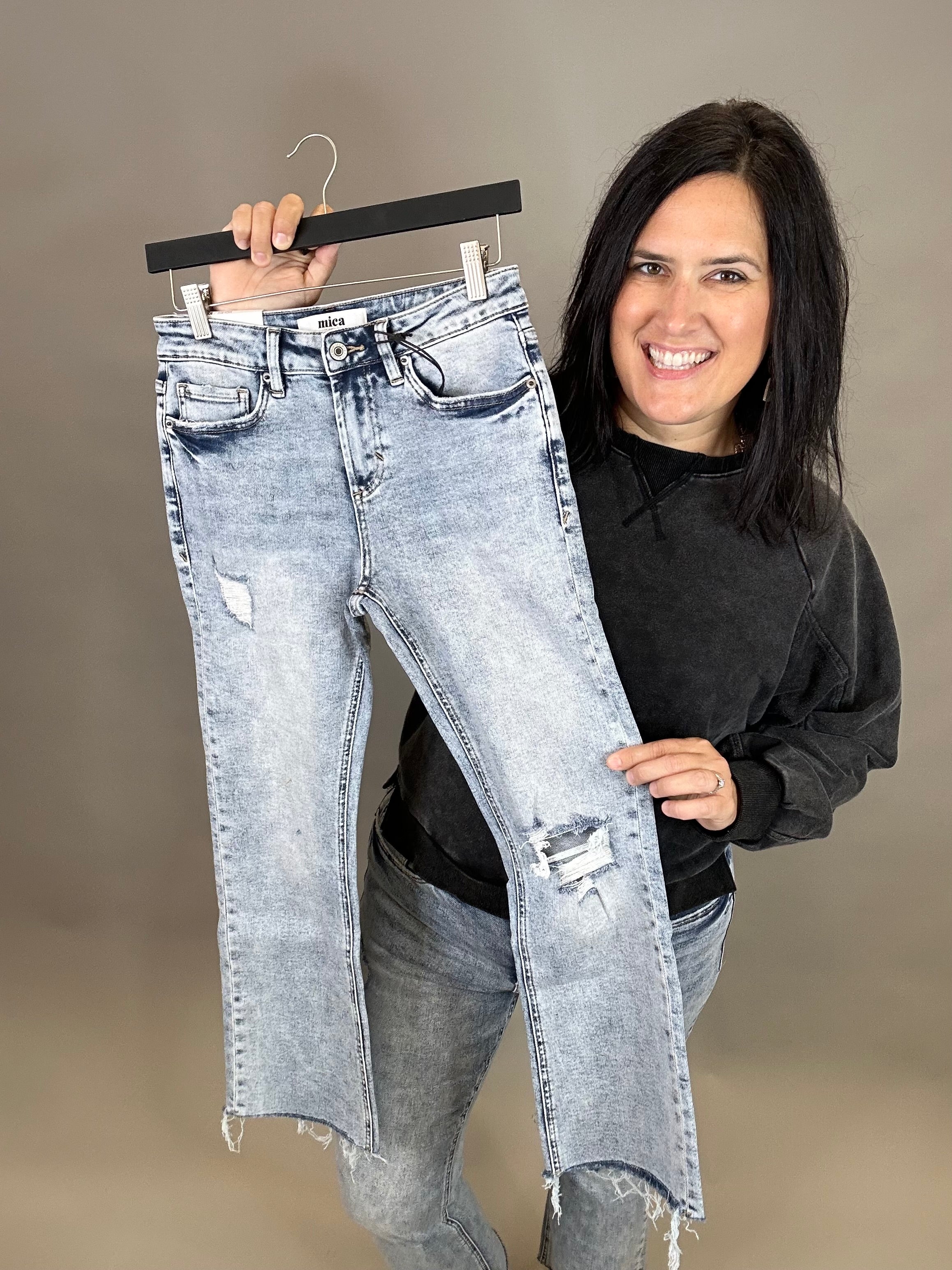 Acid Cloud Cropped Boot Cut Jeans Bottom- Pants MICA DENIM