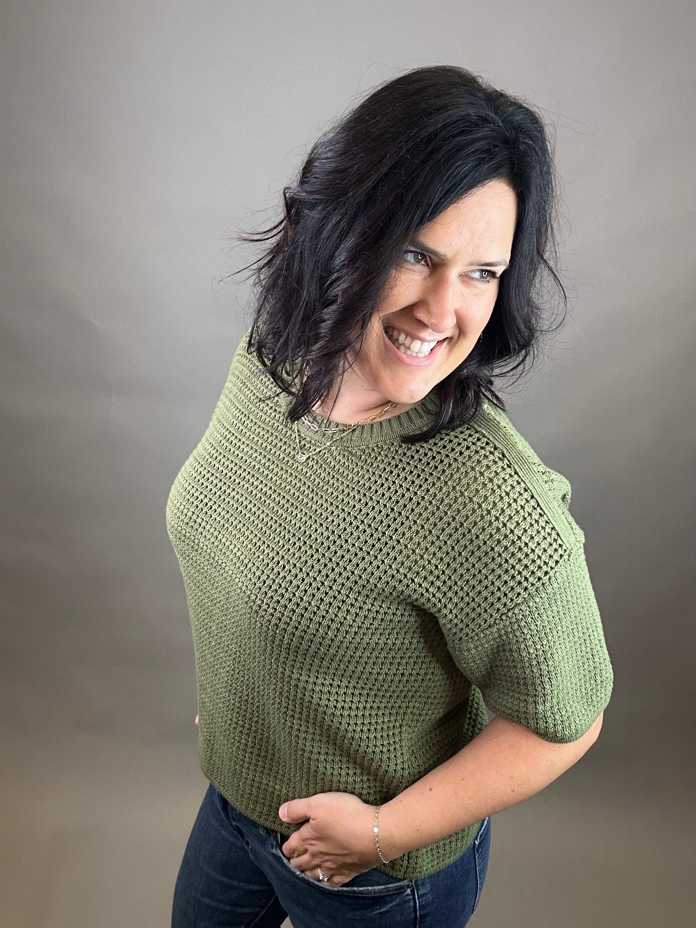 Dry Herb Boxy Short Sleeve Sweater Top - Sweater EE:SOME