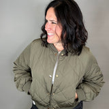 Olive Quilted Bomber Jacket