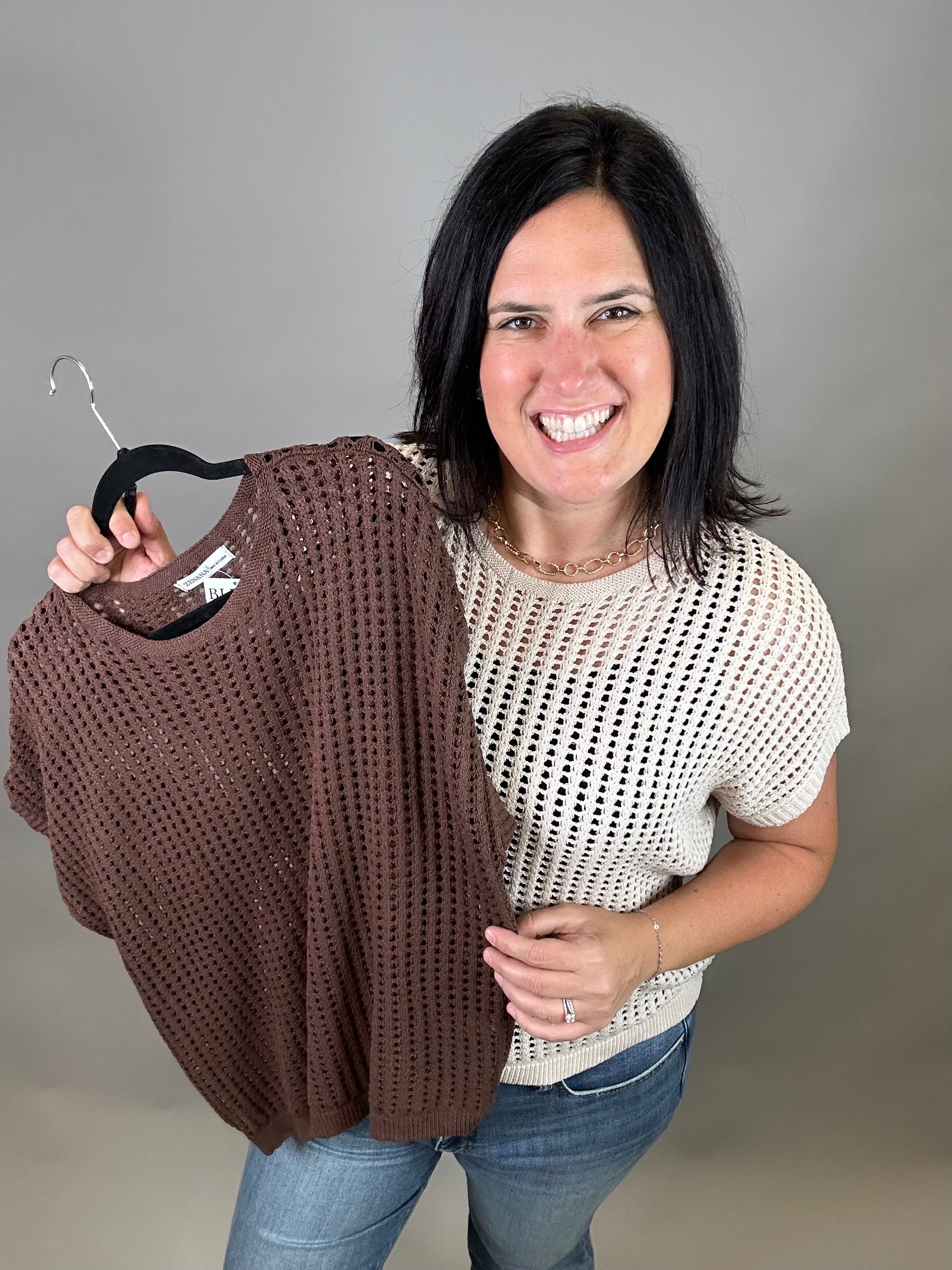 Brown Loose Knit Sweater Top Top - Sweater ZENANA