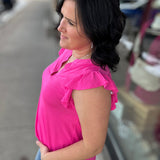 Pop Pink Lizzy Flutter Sleeve Top Tops- Blouses DEAR SCARLETT