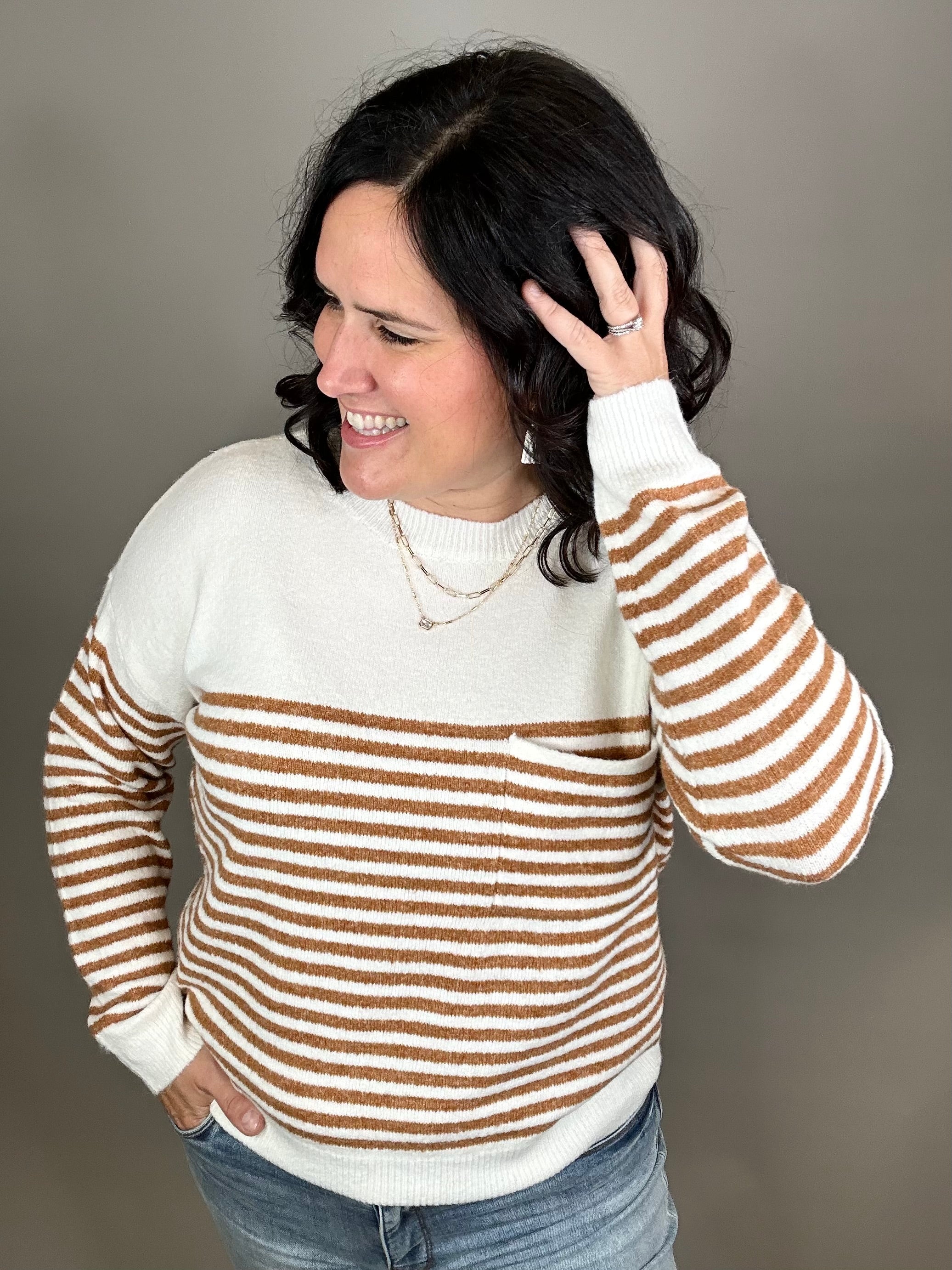 Golden Rod Striped Pocket Sweater Top - Sweater STACCATO