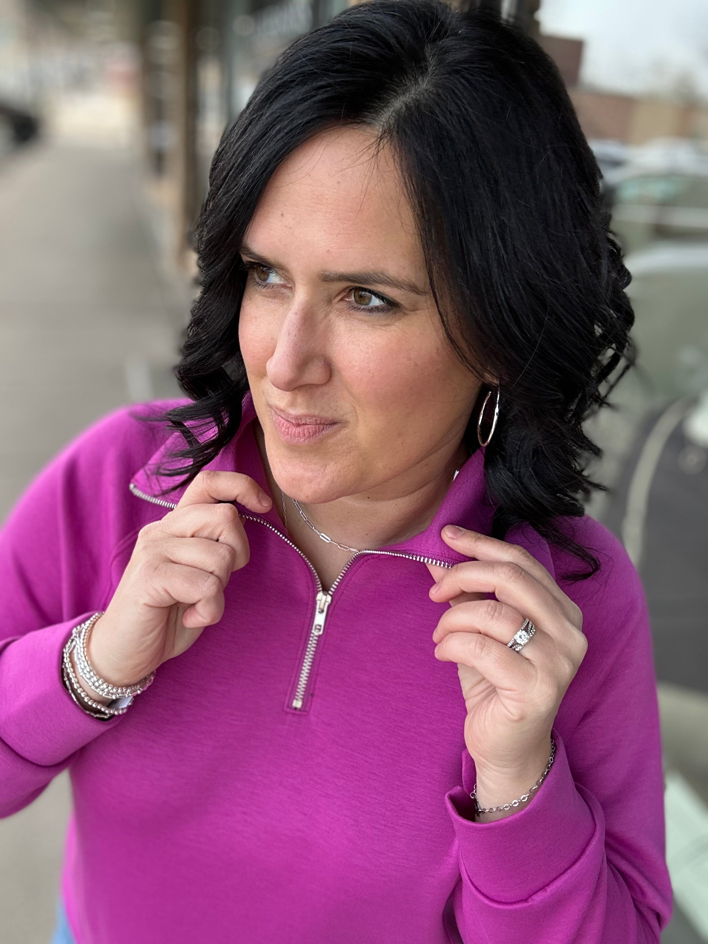 Magenta Hamptons Quarter Zip Tops- Sweatshirts DEAR SCARLETT