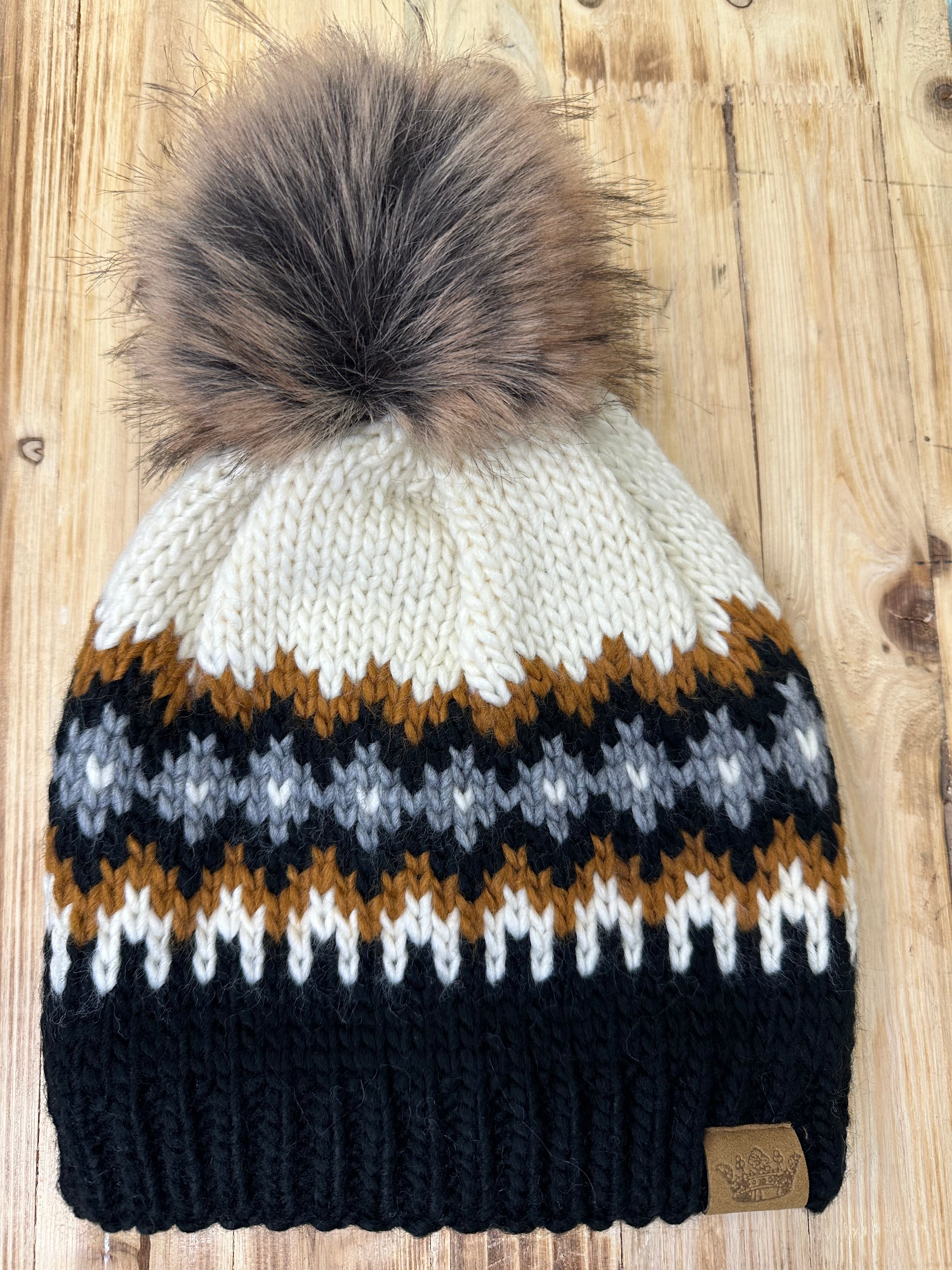 Cream, Rust, Black & Gray Pom Hat Accessories - Hat PANACHE