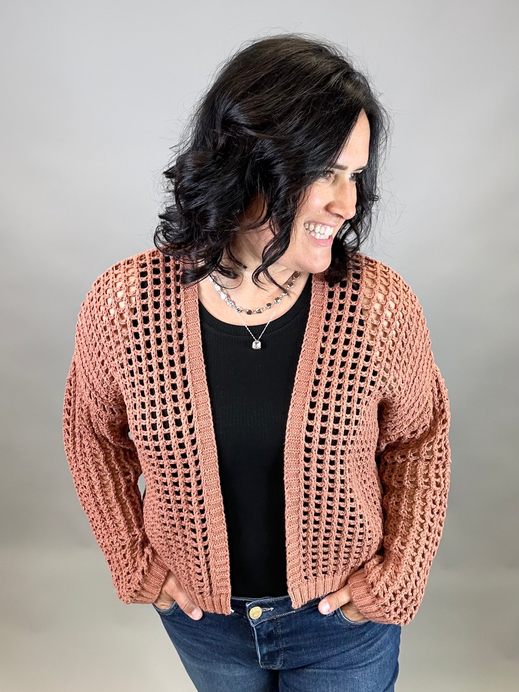 Clay Crochet Cropped Open Cardigan Tops- Cardigans DOE & RAE