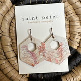 Washed Cranberry and Cream Hexy Earrings Jewelry - Earrings St. Peter Hardware