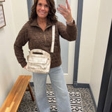 Brown Quilted Half Zip Sweatshirt