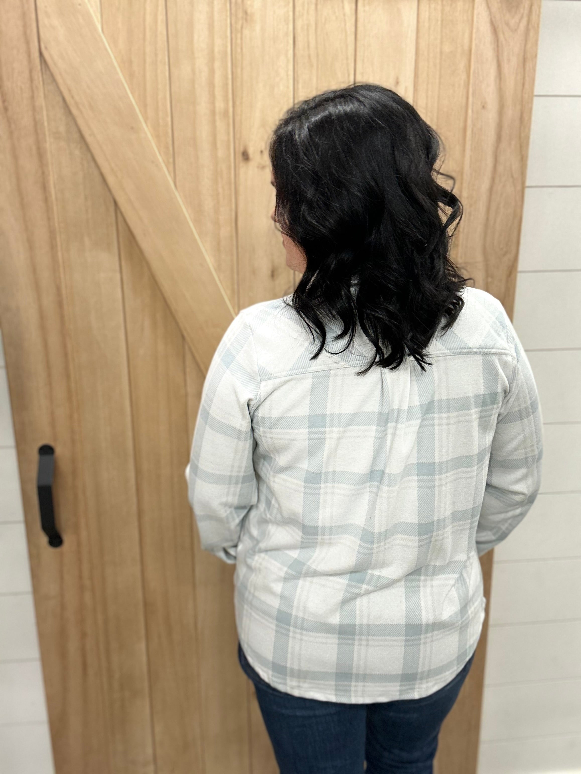 Dusty Teal and Tan Plaid Markus Button Up Tops - Button Ups PANACHE