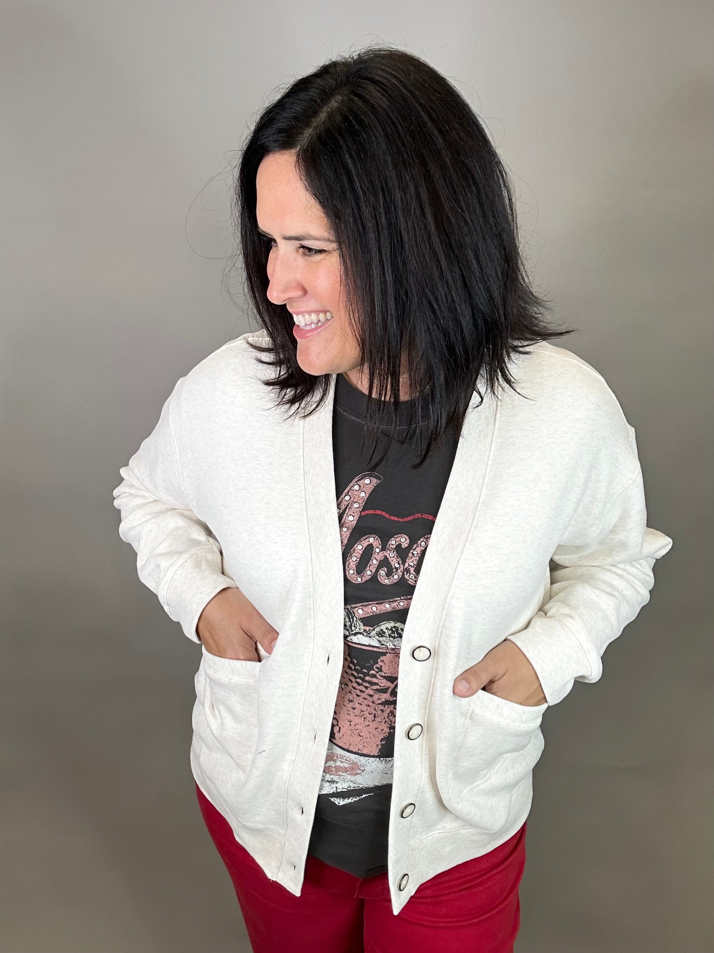 Heather Oatmeal Serenity Fleece Cardigan Tops- Cardigans THREAD & SUPPLY