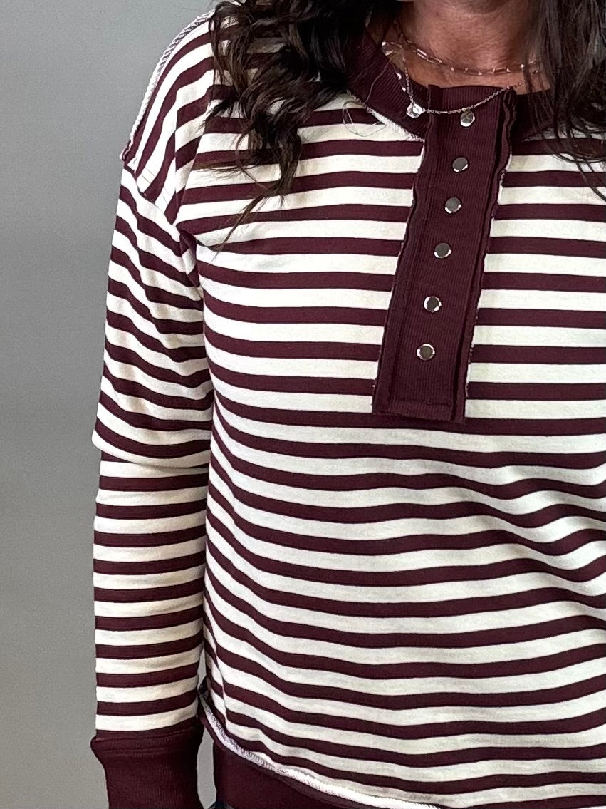 Burgundy Stripe Terry Snap Top Top - Sweatshirt STACCATO