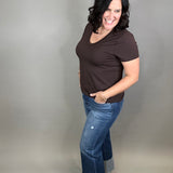 Dark Ankle Wide Cuffed Jeans Bottom- Pants RISEN