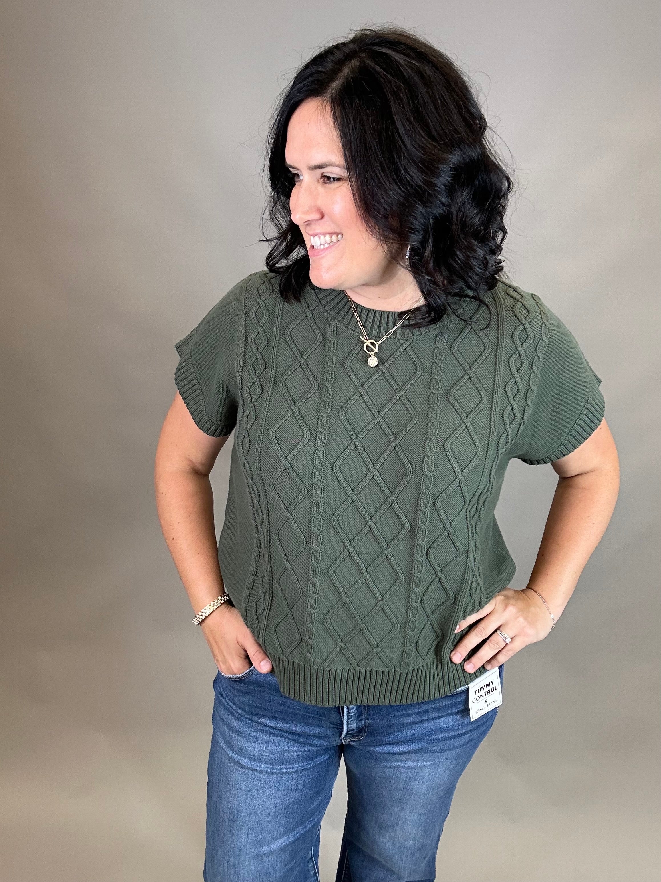 Olive Cable Knit Sweater Top Top - Sweater WISHLIST