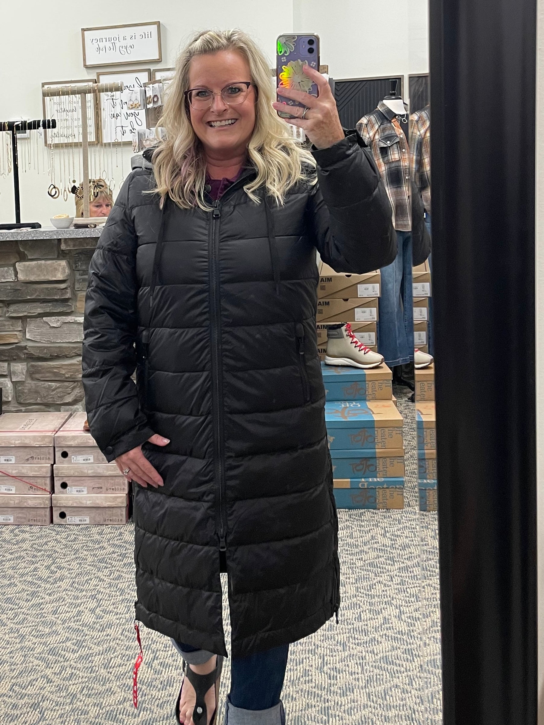 Black Quilted Hooded Jacket Outerwear- Jackets Anorak