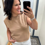 Mocha Textured Stripe Sweater Vest Tops- Tanks WISHLIST