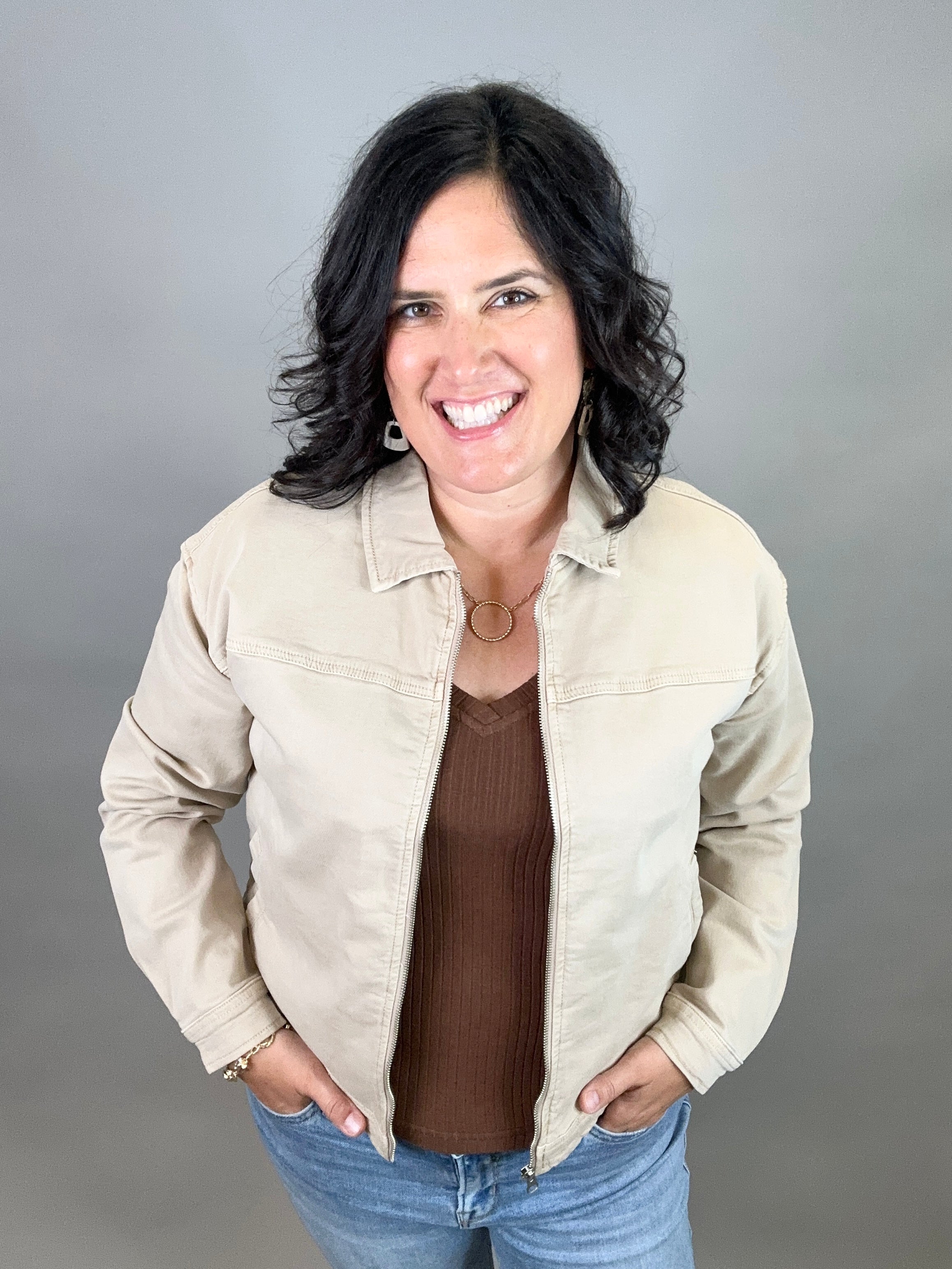 Washed Taupe Sophia Jacket Outerwear- Jackets THREAD & SUPPLY