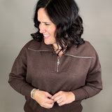 Umber Mel Luxe Half Zip Pullover Top - Sweatshirt RD International
