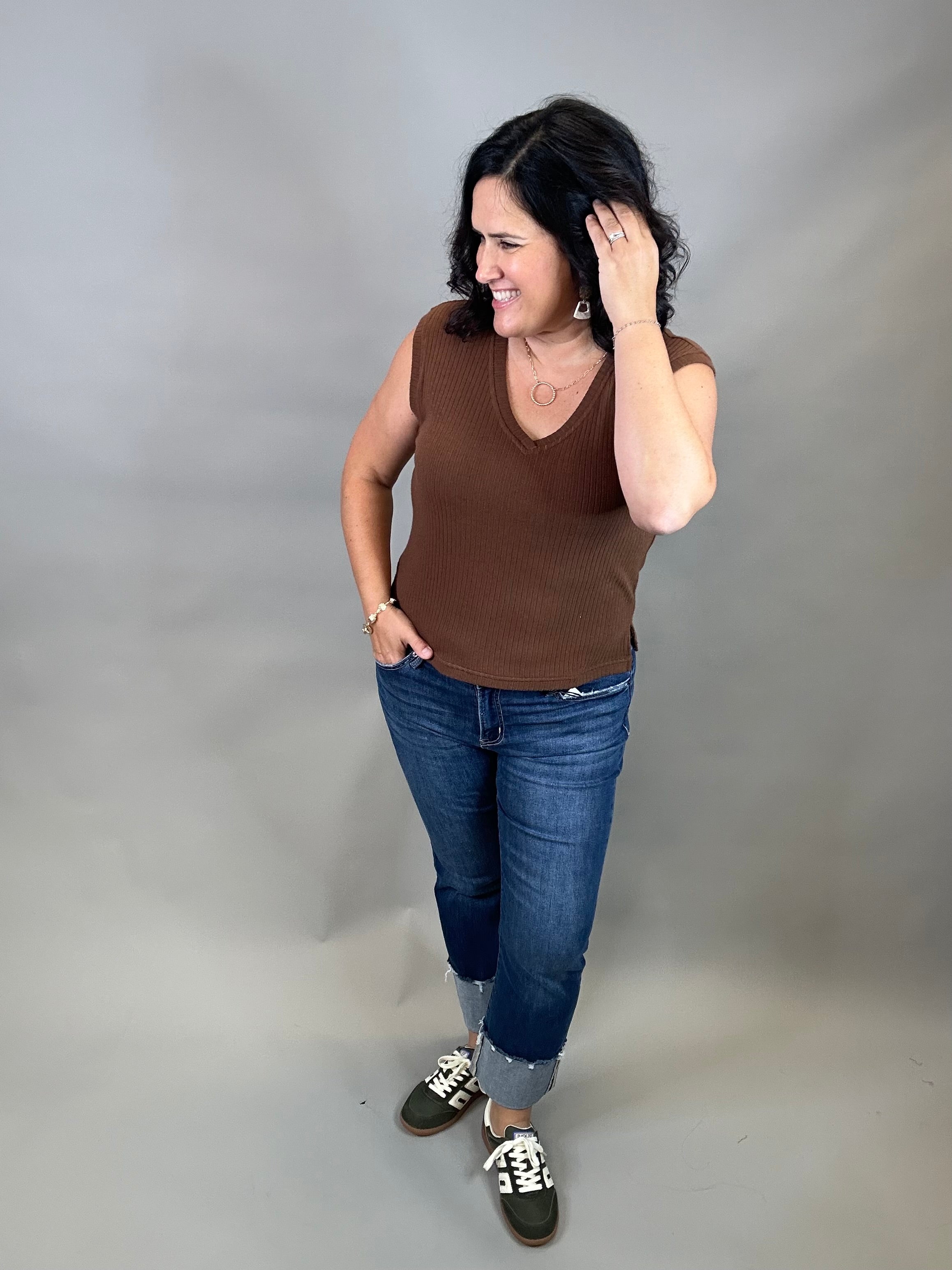 Cuffed Deep Rhino Mid Rise Straight Leg Bottoms - Pants MICA DENIM