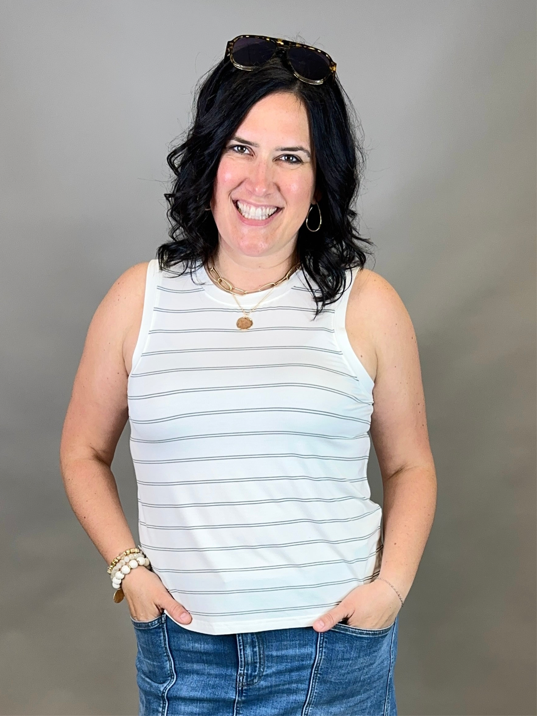 Desert Green Stripe Mary Tank Tops- Tanks THREAD & SUPPLY