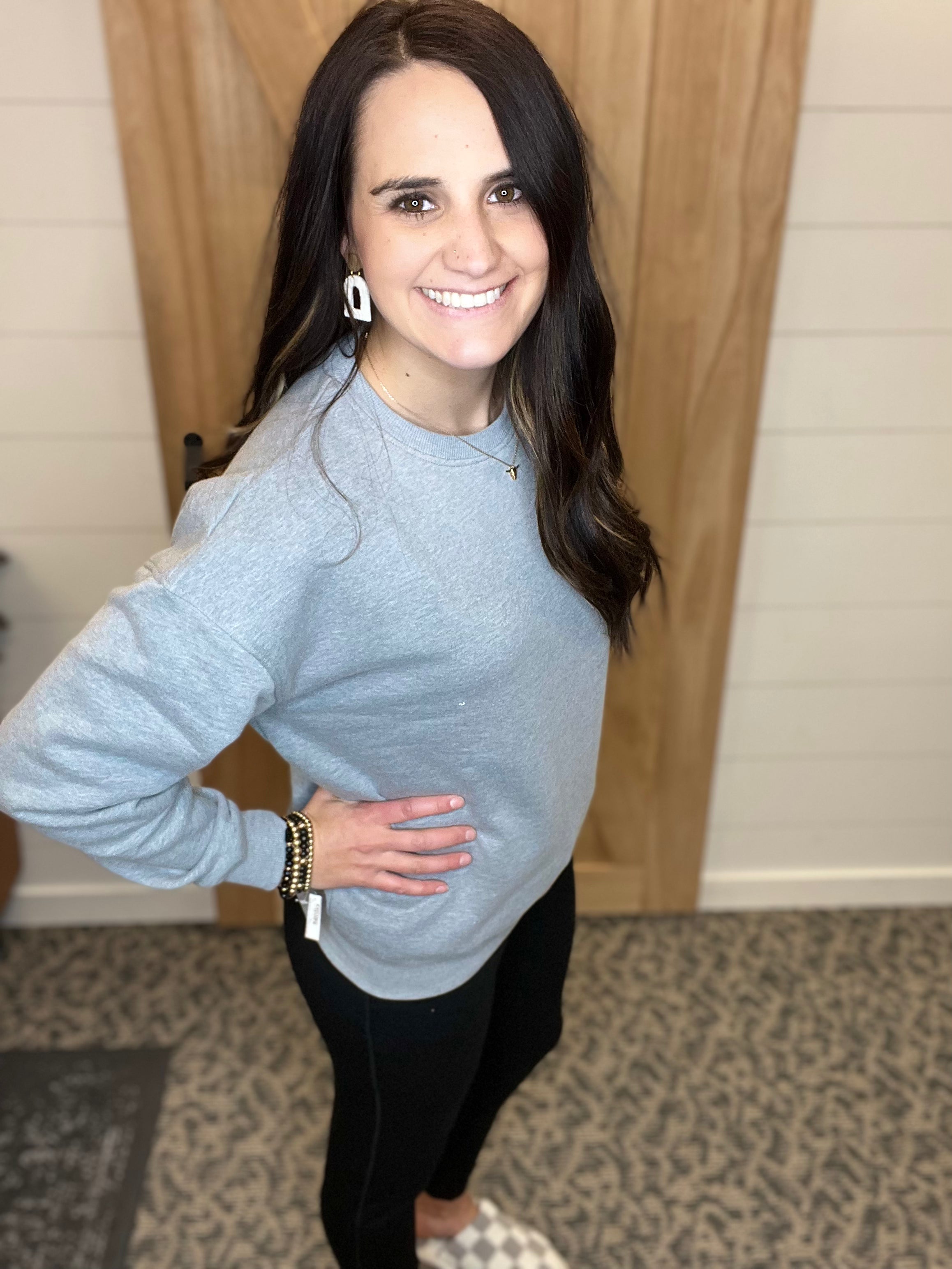 Heather Grey Oversized Fleece Sweatshirt Top - Sweatshirt MONO B