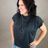 Midnight Draped Shoulder Top Tops- Blouses DOE & RAE