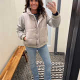 Stone Mixed Media Puffer Jacket
