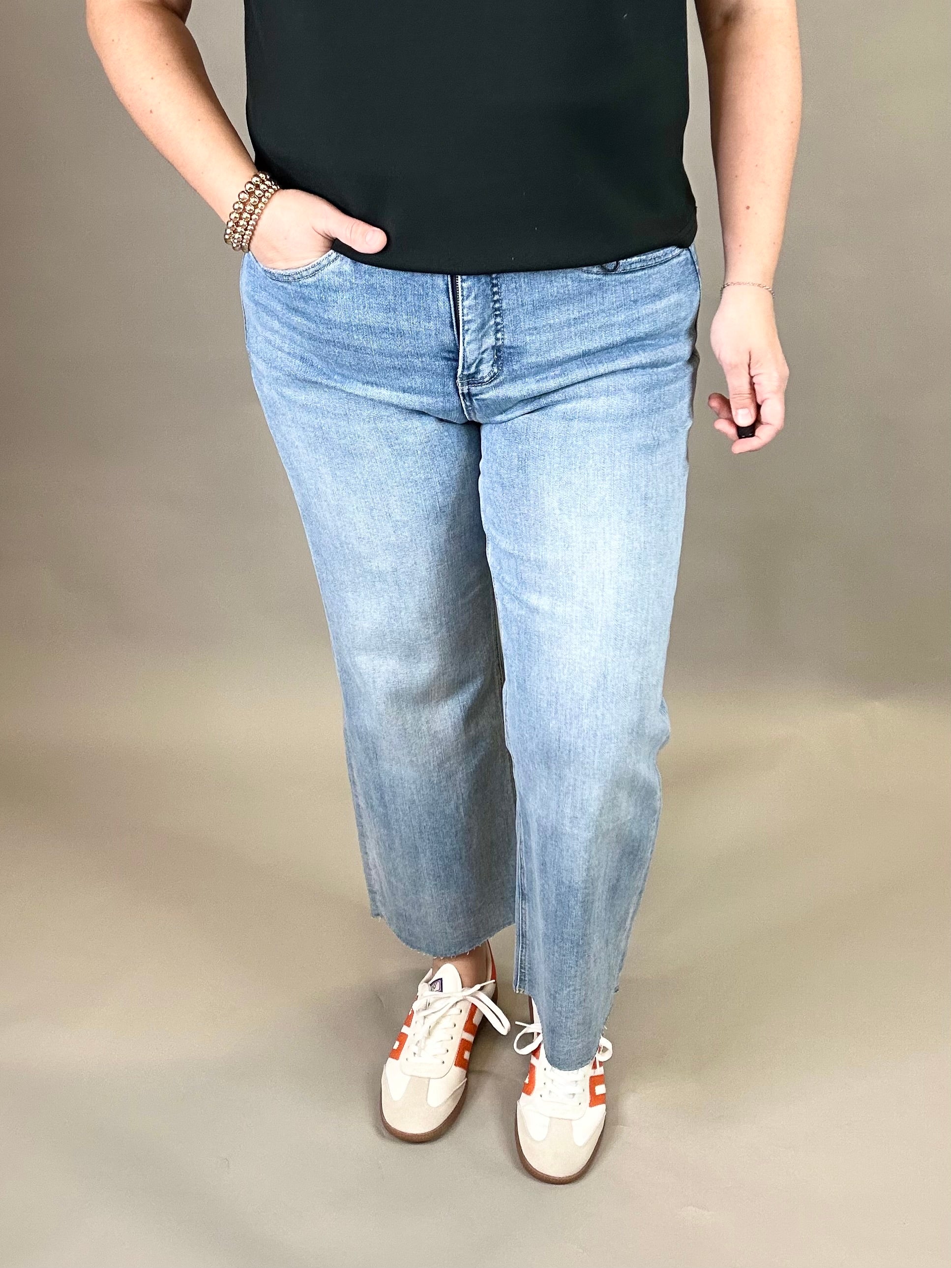 Ball Blue Raw Hem Wide Leg Jeans Bottom- Pants MICA DENIM