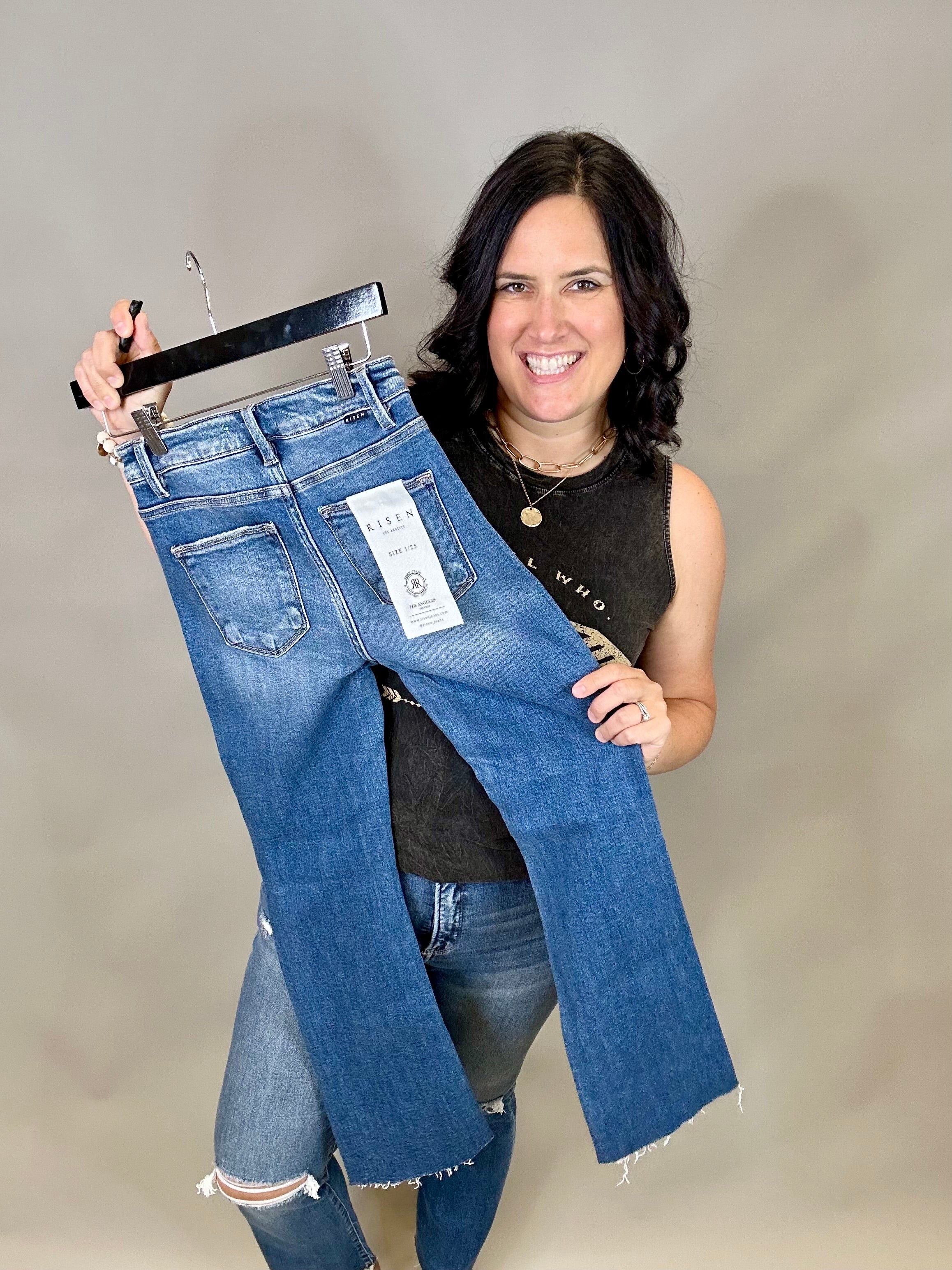 Dark Crop Straight Jeans Bottom- Pants RISEN
