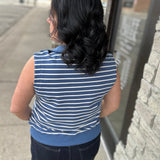 Denim Striped Zip Front Sleeveless Top Top- Sweatshirt DOE & RAE
