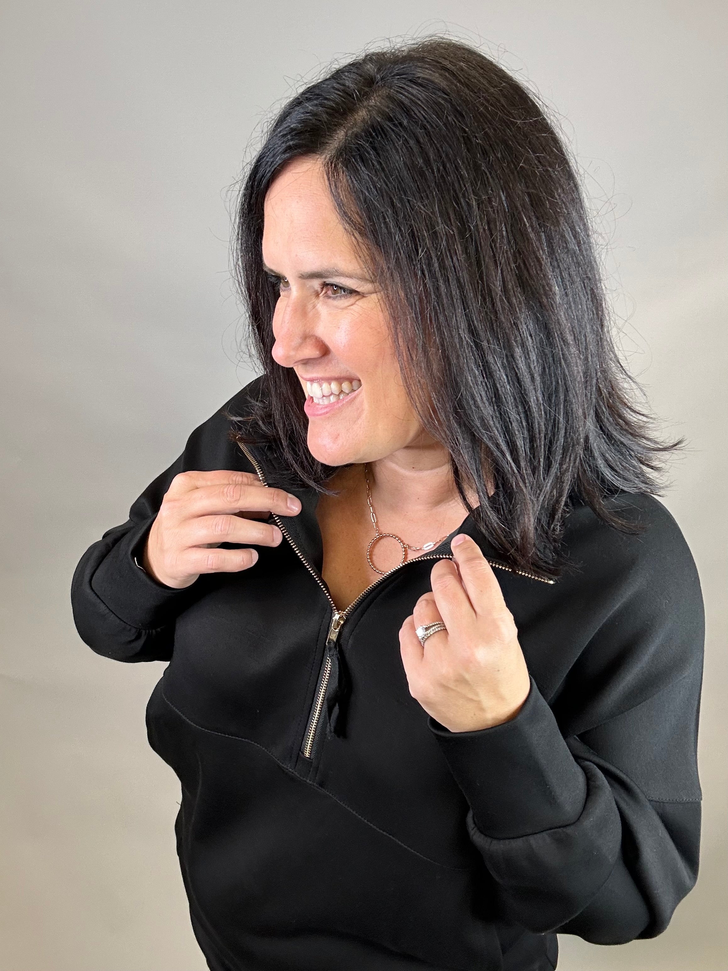 Black Ease Half Zip Pullover Top - Sweatshirt P.CILL