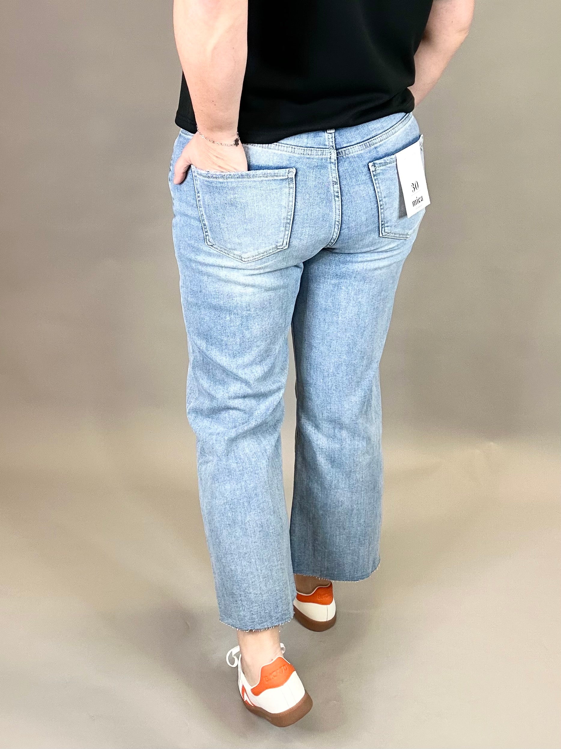 Ball Blue Raw Hem Wide Leg Jeans Bottom- Pants MICA DENIM